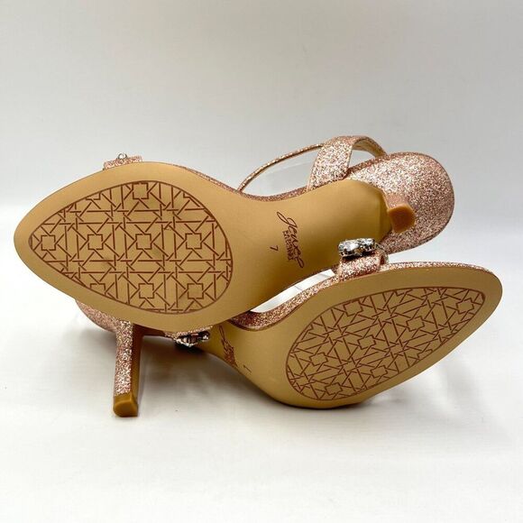 Jewel Badgley Mischka Size‎ 7 Ojai Pink Silver Jeweled Dress Sandals Heels Shoes - Picture 9 of 15